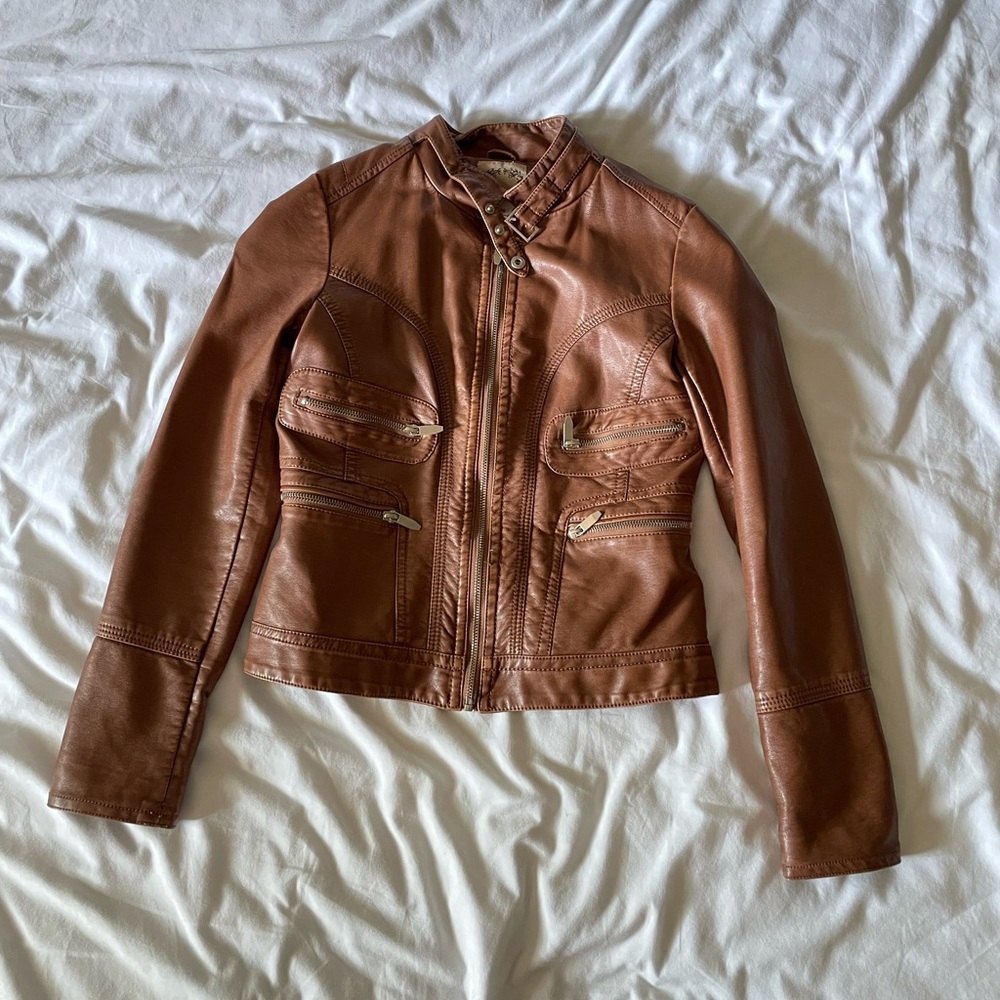 Coalition brown faux leather jacket